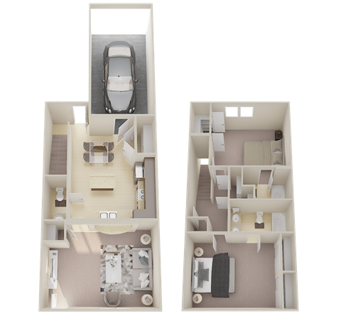 Floor plan for 2 beds, 2.5 baths, 1206 sqft